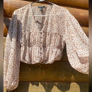 Women's Cream and Brown Patterned Top